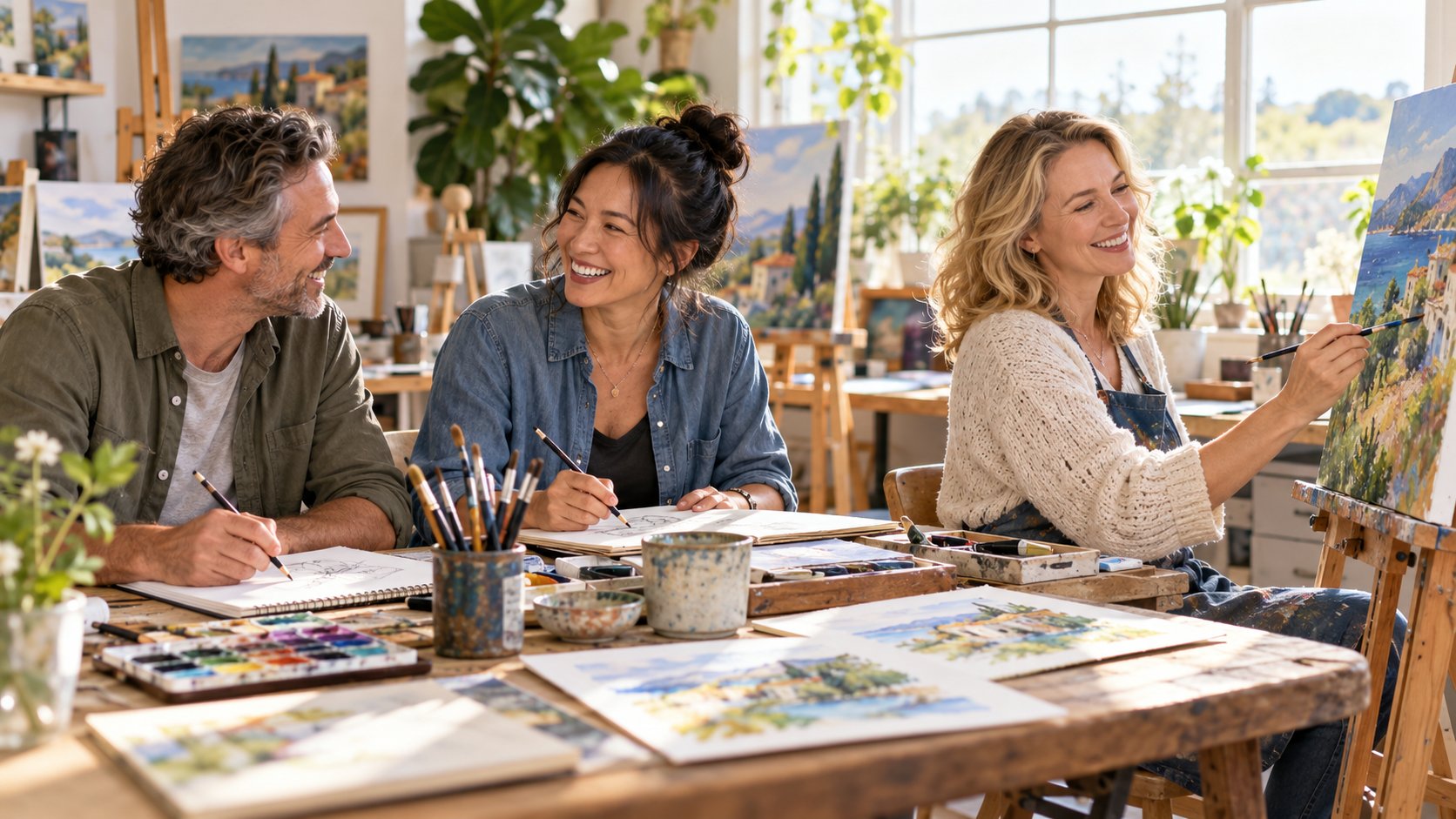 Adults enjoying a creative afternoon together